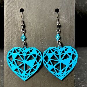 Geometric Blue‎ Heart Earrings